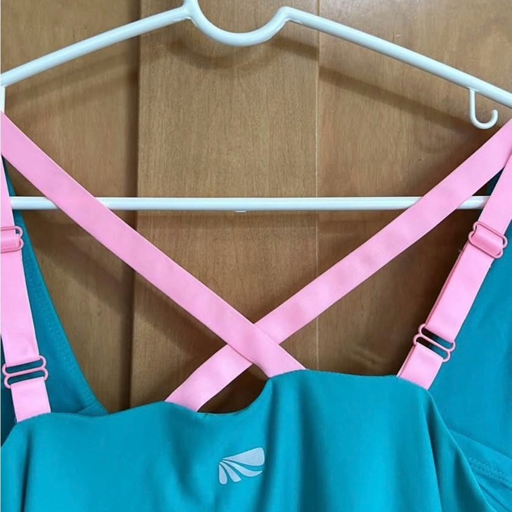 Marika Teal and Pink Cross-Back Tank Top